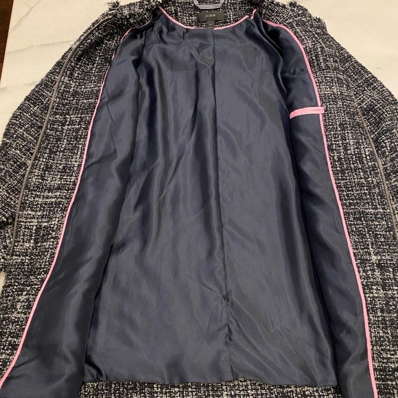 J.Crew Tweed Jacket Size 6 Black White Fringe Full Zip - Picture 11 of 15